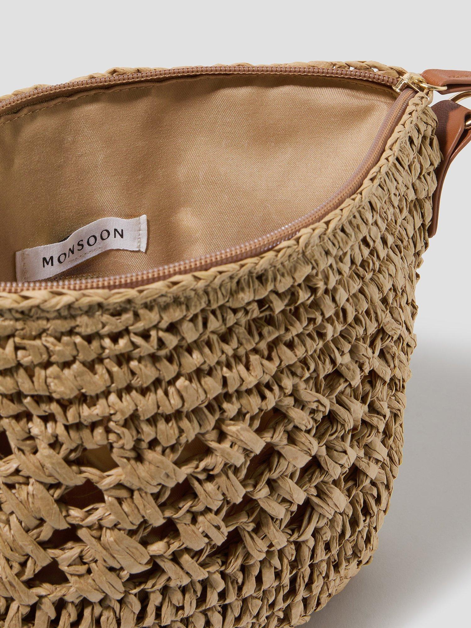 Product image 5 of 5, which shows Monsoon Raffia Crochet Crossbody Bag, Neutral
