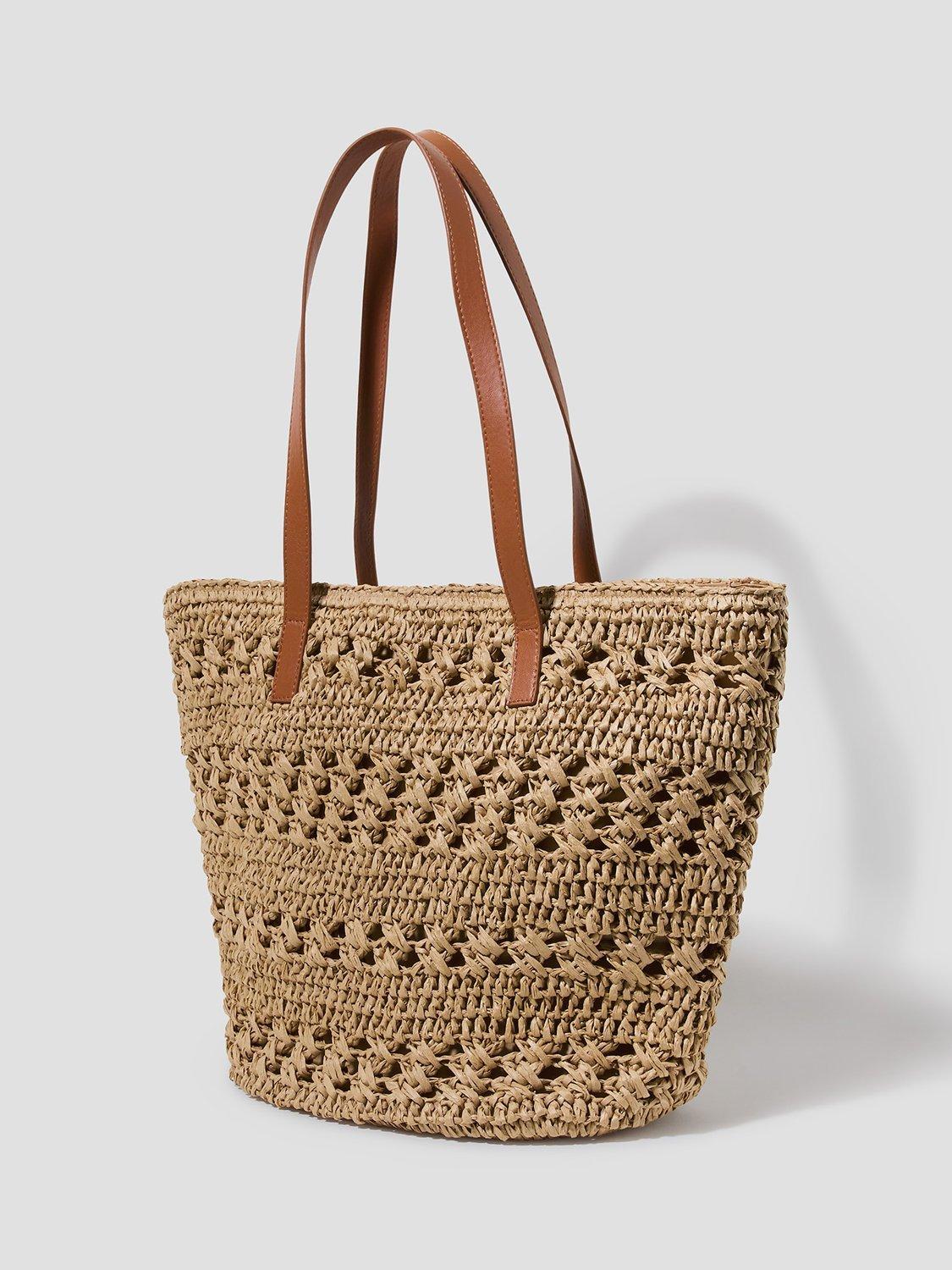 Product image 1 of 5, which shows Monsoon Amber Raffia Crochet Tote Bag, Neutral