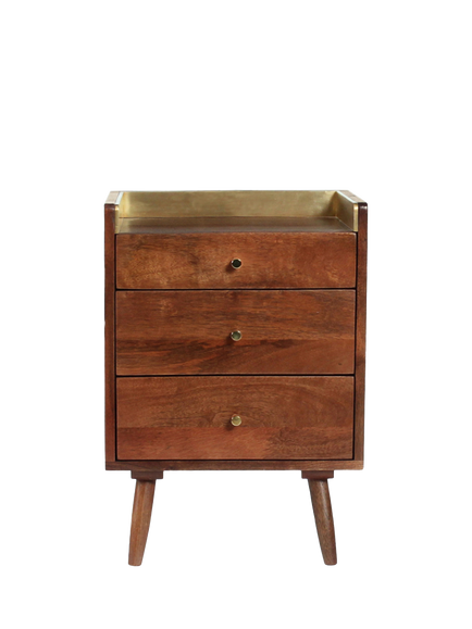 Swoon Fresco 3 Drawer Bedside Table, Light Brown, Mango Wood