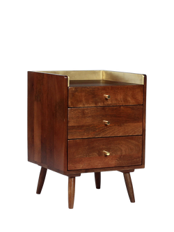 Swoon Fresco 3 Drawer Bedside Table, Light Brown - view 2, Mango Wood