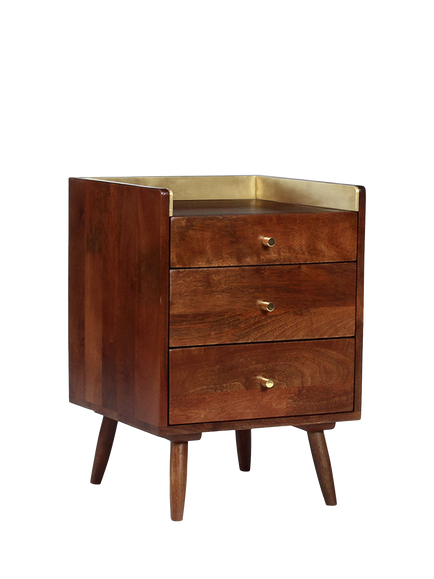 Swoon Fresco 3 Drawer Bedside Table, Light Brown - view 2, Mango Wood