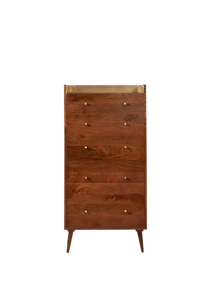Swoon Fresco 5 Drawer Tall Boy Chest, Light Brown, Dark Wood