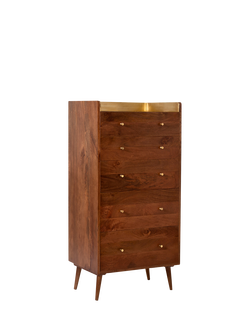 Swoon Fresco 5 Drawer Tall Boy Chest, Light Brown - view 2, Dark Wood