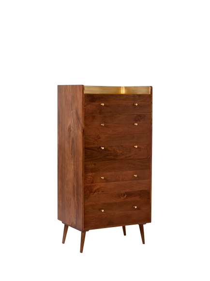 Swoon Fresco 5 Drawer Tall Boy Chest, Light Brown - view 2, Dark Wood