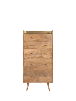 Swoon Fresco 5 Drawer Tall Boy Chest, Natural, Mango Wood