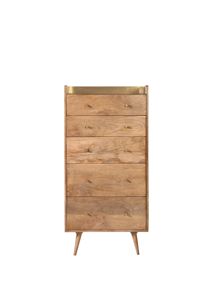 Swoon Fresco 5 Drawer Tall Boy Chest, Natural, Mango Wood