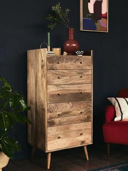 Swoon Fresco 5 Drawer Tall Boy Chest, Natural - view 2, Mango Wood