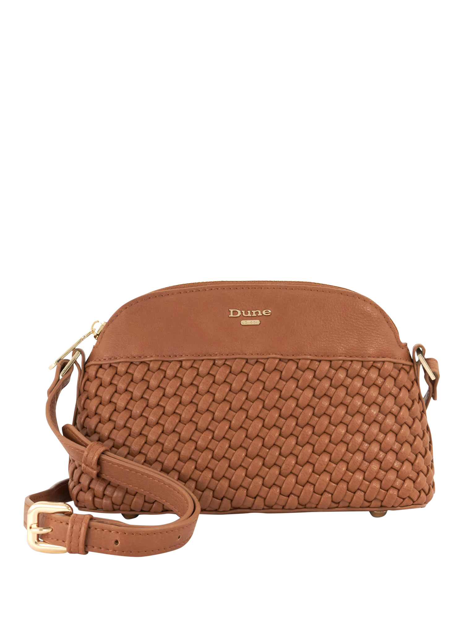 Product image 1 of 5, which shows Dune London Distinct Woven Crossbody Bag, Brown Tan