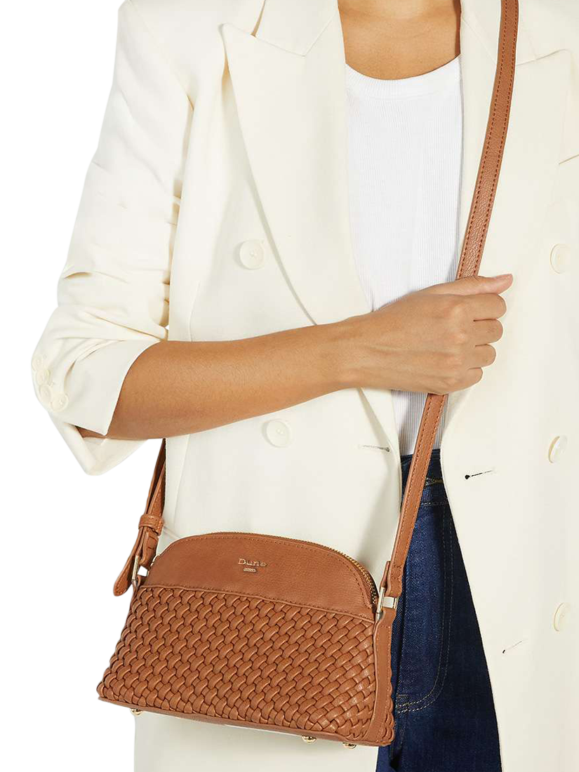 Product image 2 of 5, which shows Dune London Distinct Woven Crossbody Bag, Brown Tan