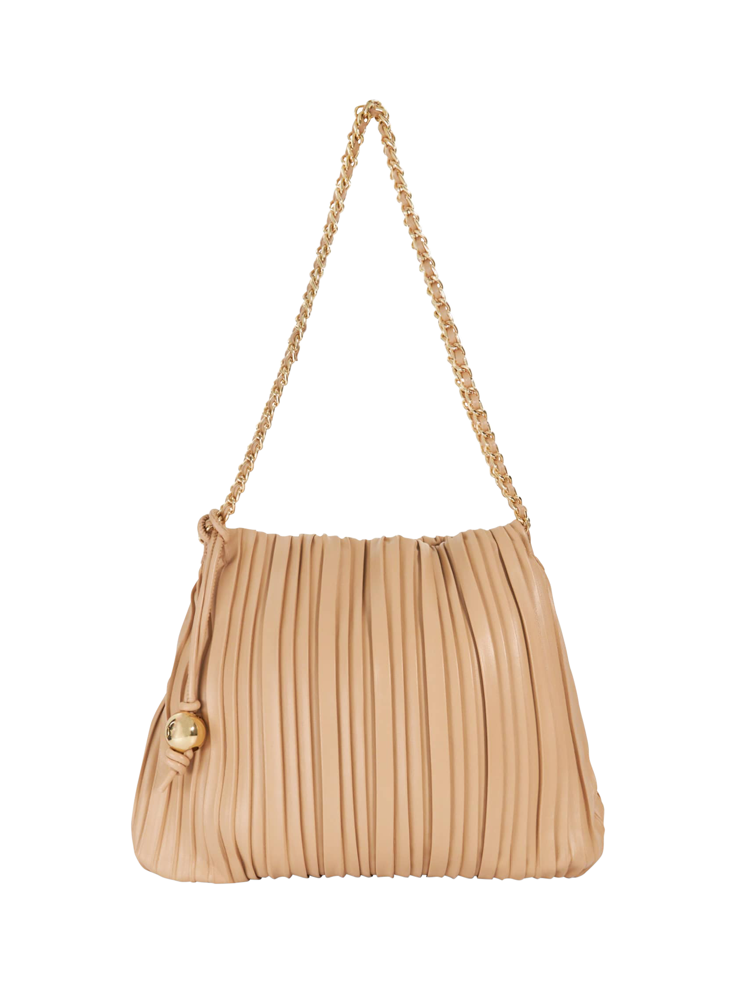 Product image 1 of 5, which shows Dune London Dominic Pleated Shoulder Bag, Natural Nude