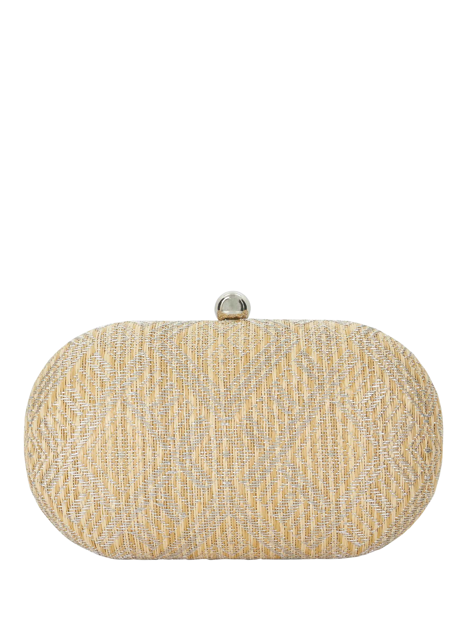 Product image 3 of 5, which shows Dune Extra Metallic Raffia Box Clutch Bag, Silver/Beige