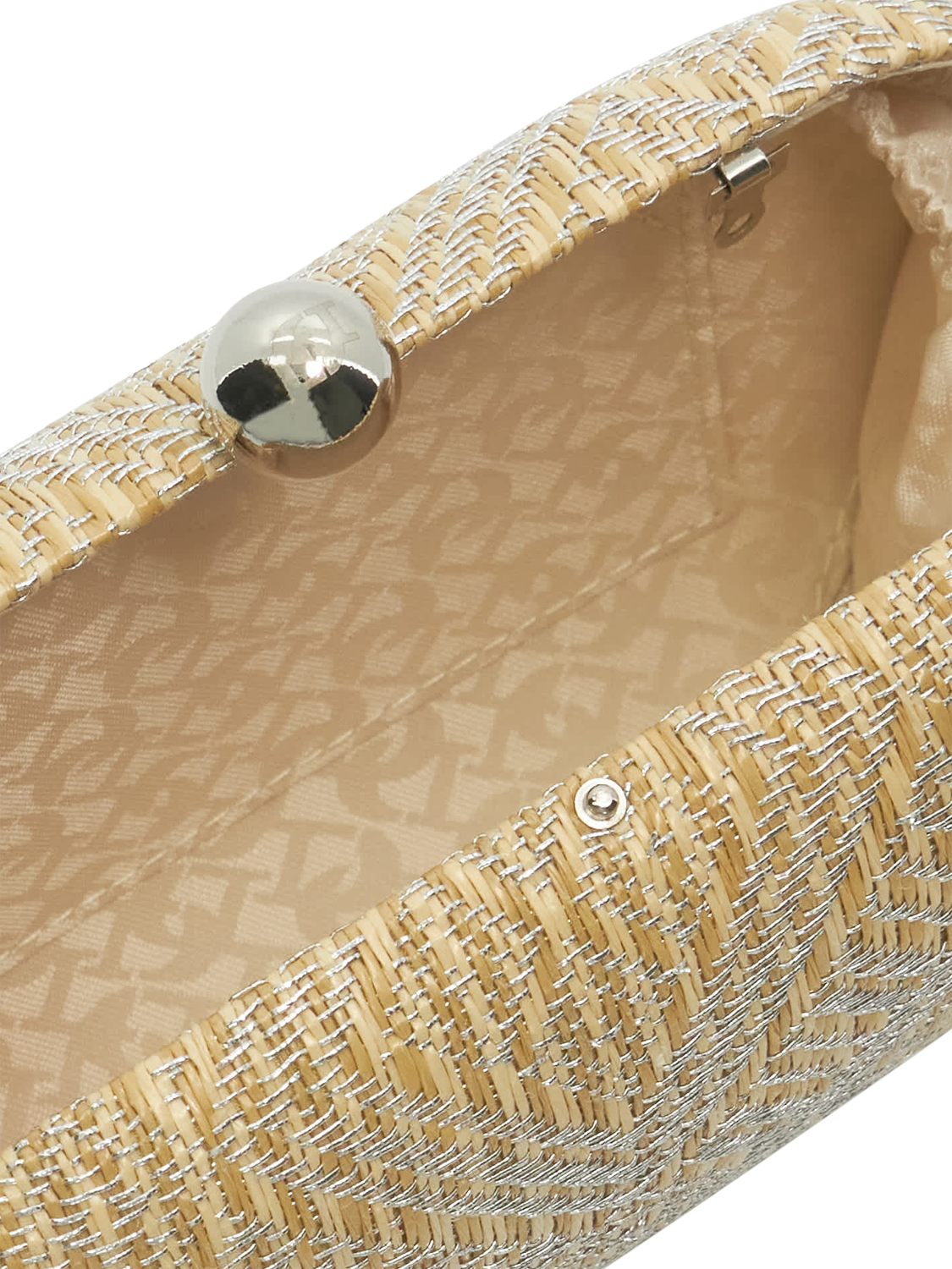 Product image 4 of 5, which shows Dune Extra Metallic Raffia Box Clutch Bag, Silver/Beige