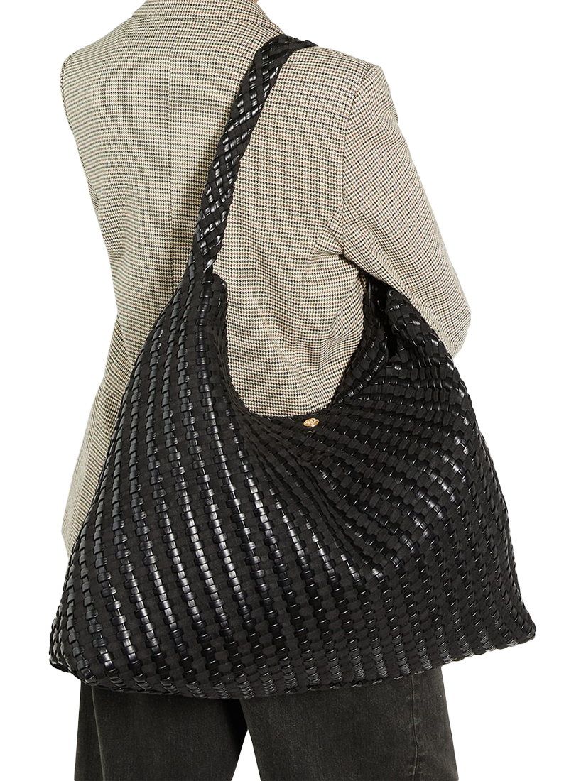 Product image 3 of 5, which shows Dune London Deliberate XL Woven Shoulder Bag, Black