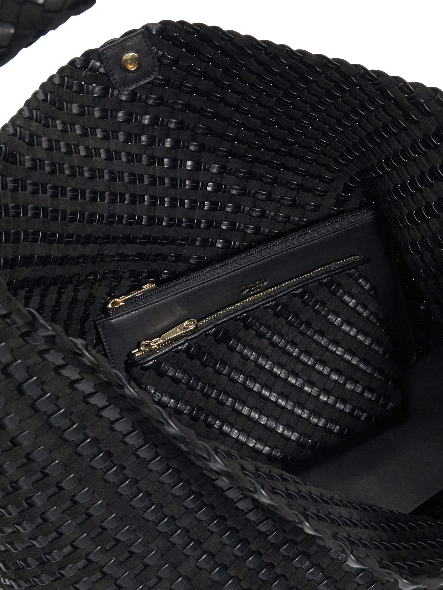 Product image 4 of 5, which shows Dune London Deliberate XL Woven Shoulder Bag, Black
