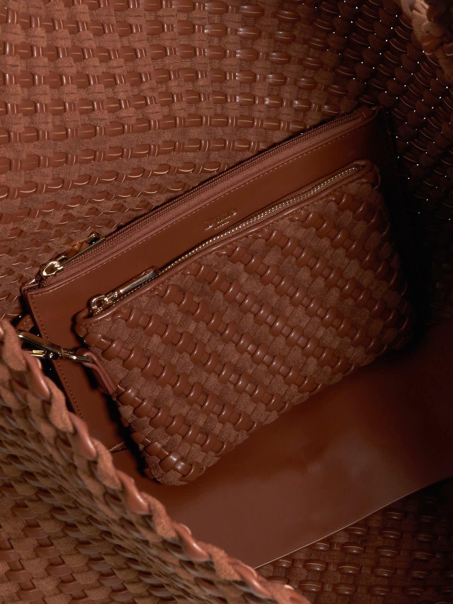 Product image 3 of 4, which shows Dune London Deliberate XL Woven Shoulder Bag, Tan