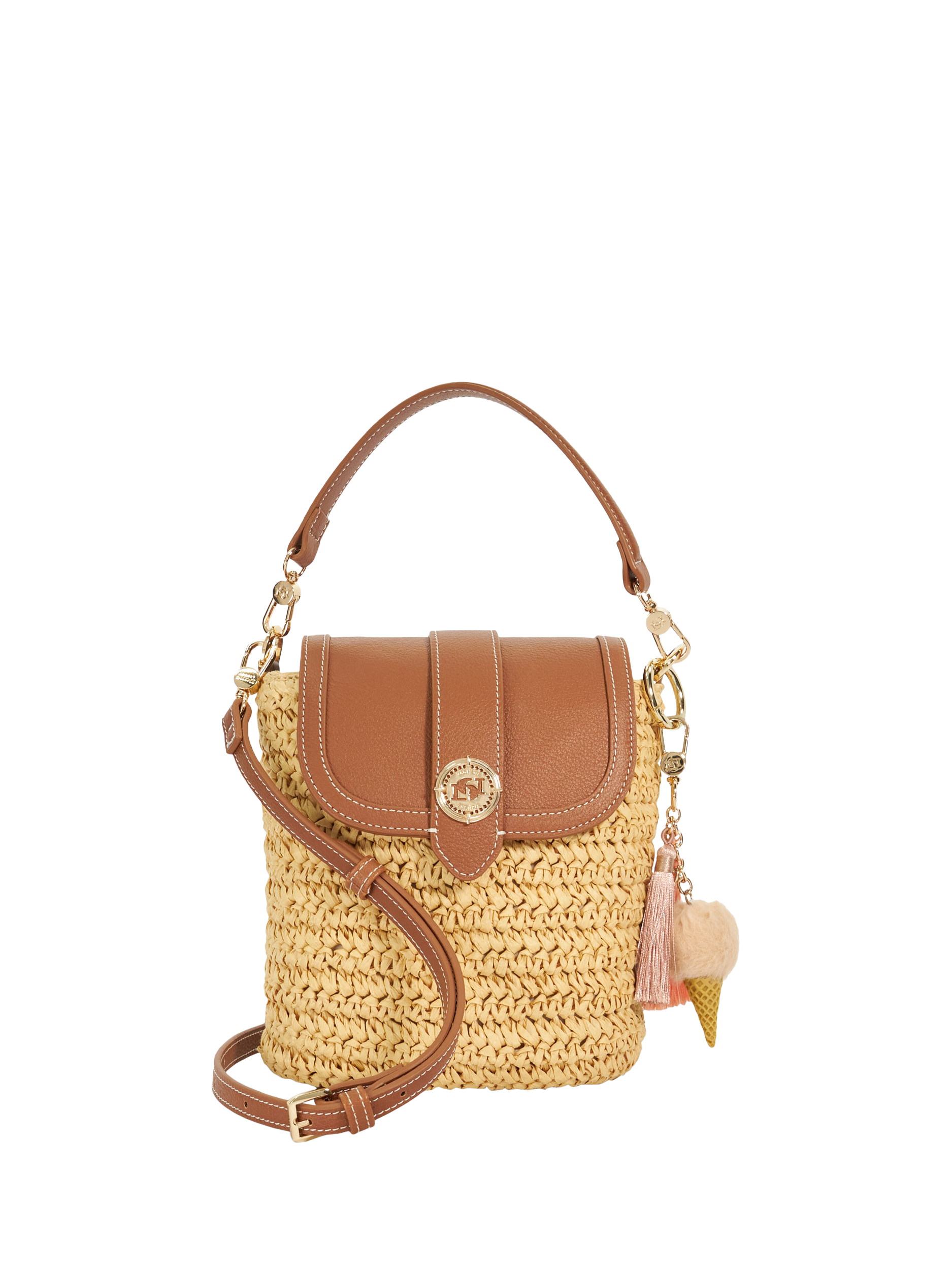 Product image 1 of 5, which shows Dune London Dimple Raffia Crossbody Bag, Natural Natural