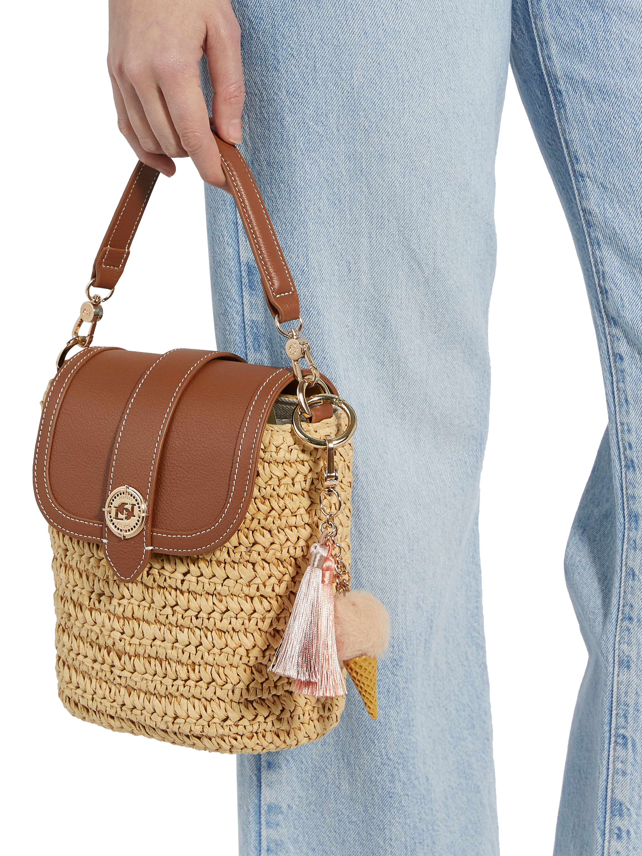 Product image 2 of 5, which shows Dune London Dimple Raffia Crossbody Bag, Natural Natural