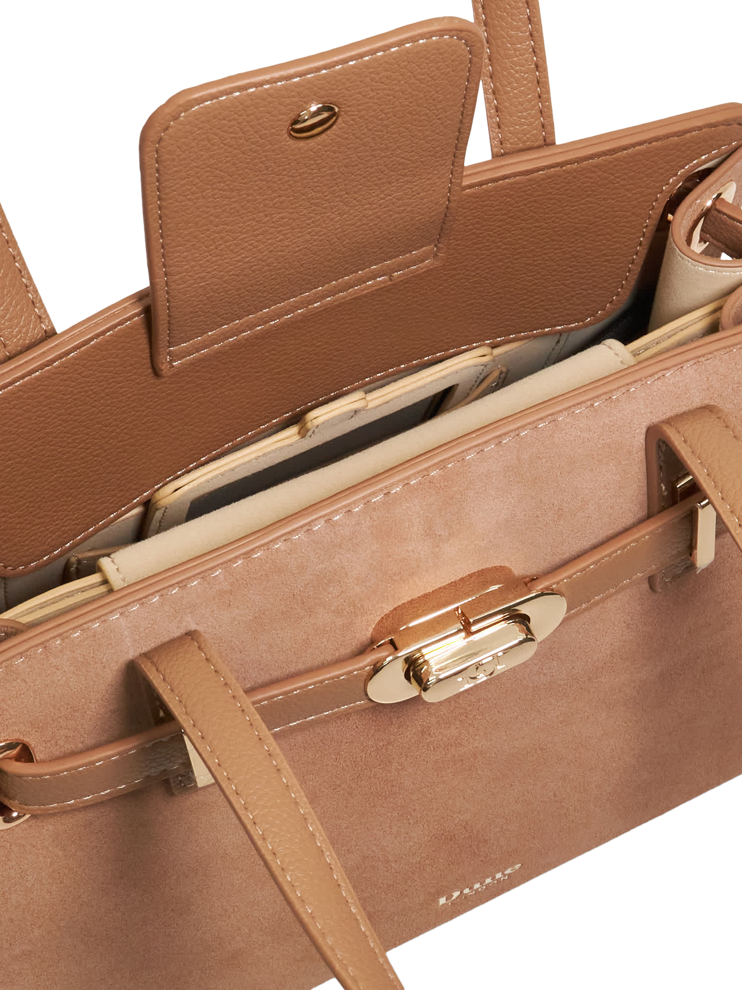Product image 4 of 5, which shows Dune London Dinidefine Leather Grab Bag, Camel