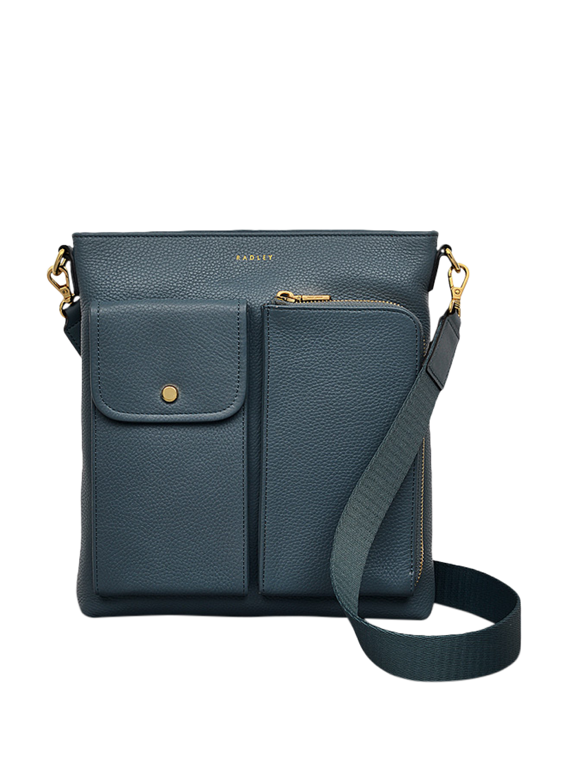Product image 1 of 5, which shows Radley Selby Crescent Grained Leather Bag, Dark Duck Egg