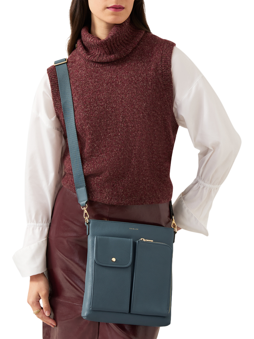 Product image 5 of 5, which shows Radley Selby Crescent Grained Leather Bag, Dark Duck Egg
