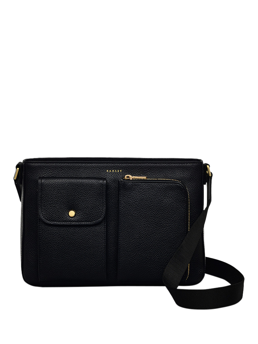 Product image 1 of 4, which shows Radley Selby Crescent Grained Leather Bag, Black