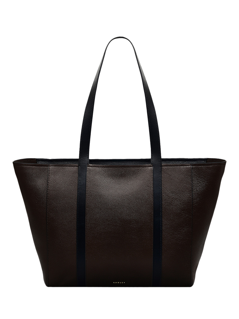 Product image 1 of 4, which shows Radley Knightsbridge Road Leather Large Zip Top Tote Bag, Dark Oak