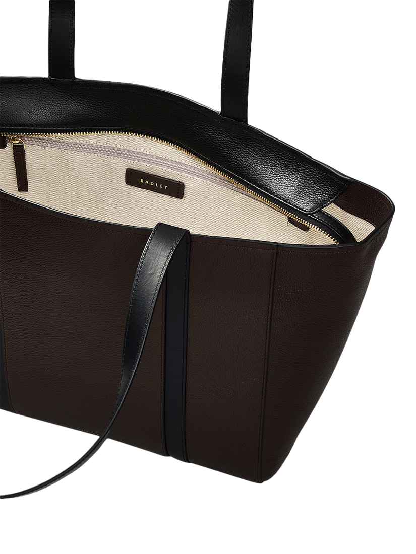Product image 3 of 4, which shows Radley Knightsbridge Road Leather Large Zip Top Tote Bag, Dark Oak