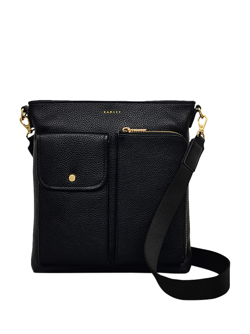 Product image 1 of 4, which shows Radley Selby Crescent Grained Leather Bag, Black