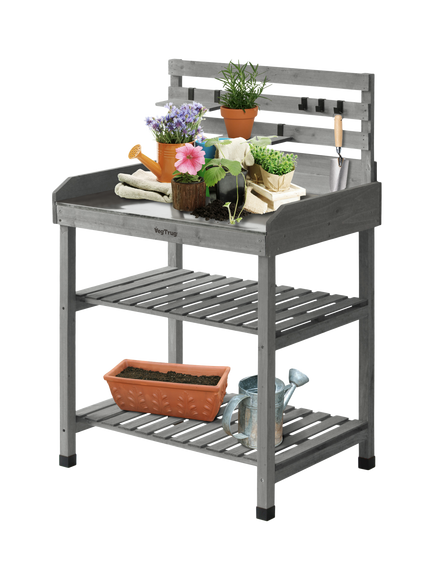 VegTrug Potting Table, 78cm, FSC-Certified (Cedar Wood), Grey Wash, Grey Wash