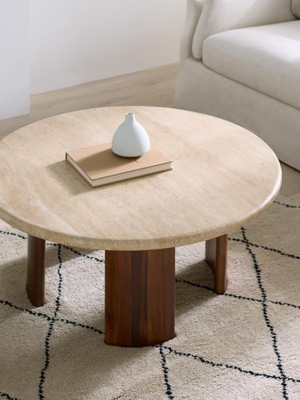 John Lewis Adina Travertine Top Coffee Table, Walnut - view 2, Walnut