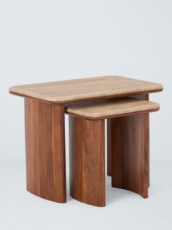 John Lewis Adina Travertine Top Nest of 2 Tables, Walnut, Walnut
