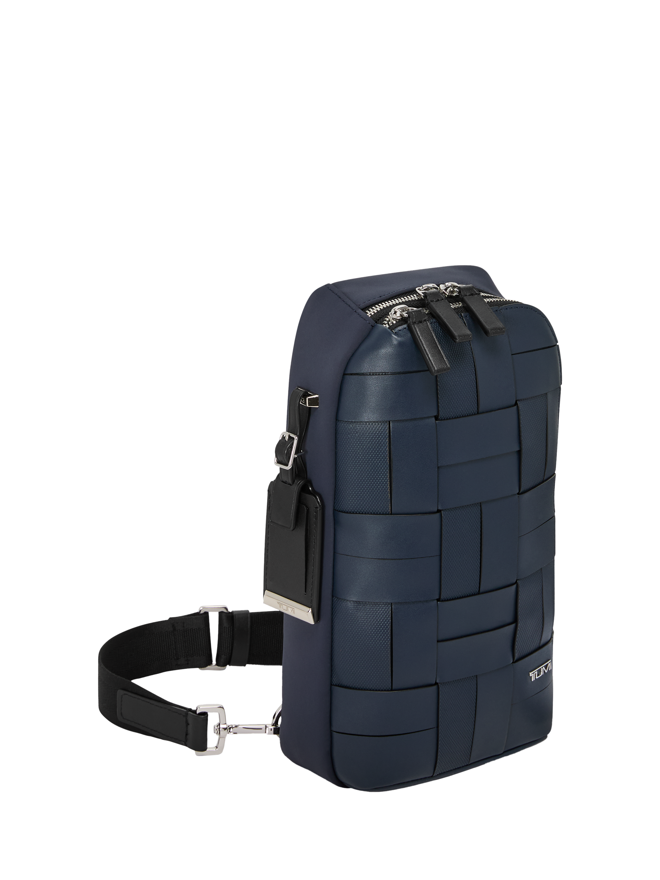 Product image 2 of 4, which shows TUMI Gregory Woven Leather Sling Bag, 12.5L, Navy Woven