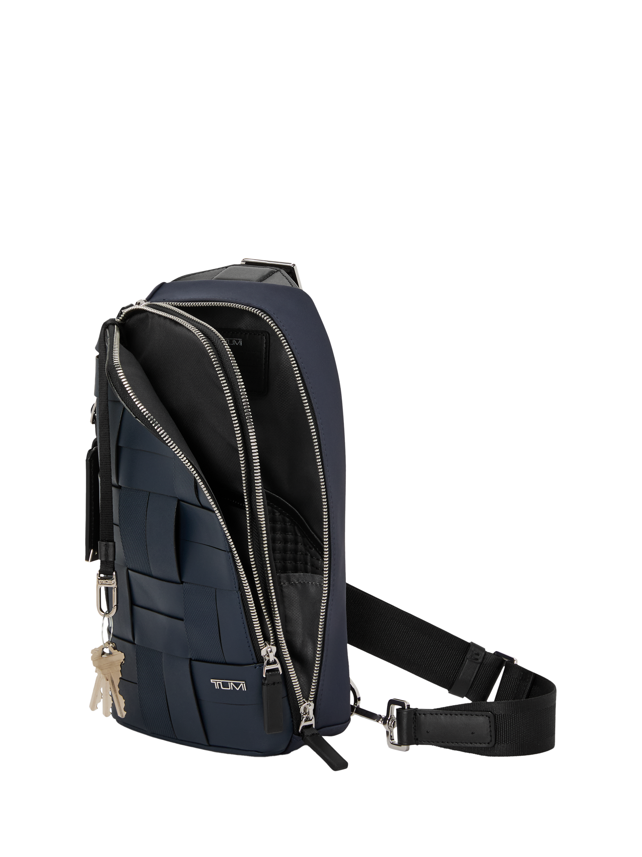 Product image 3 of 4, which shows TUMI Gregory Woven Leather Sling Bag, 12.5L, Navy Woven