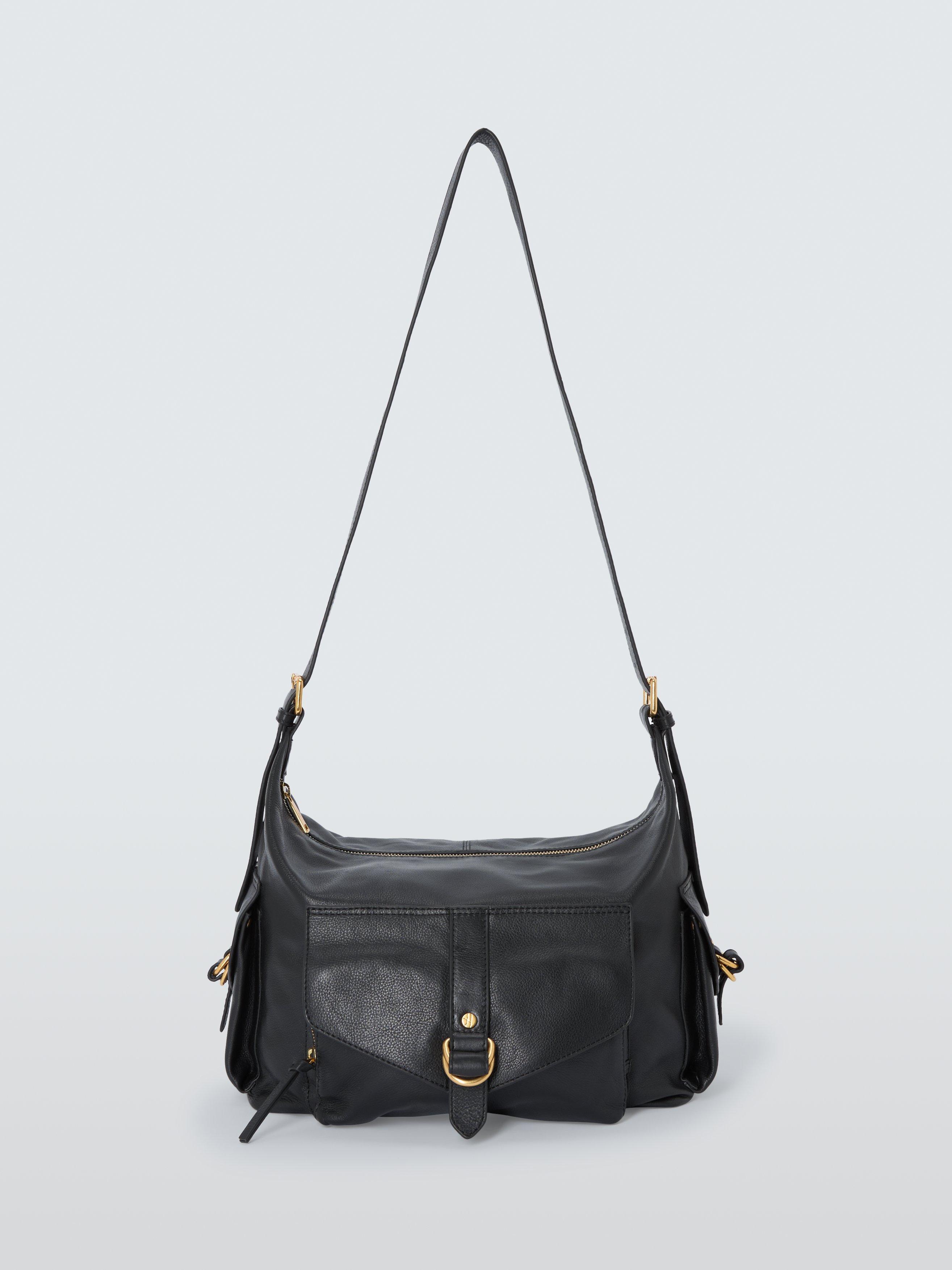 Product image 1 of 6, which shows John Lewis Leather Utility Hobo Shoulder Bag, Black