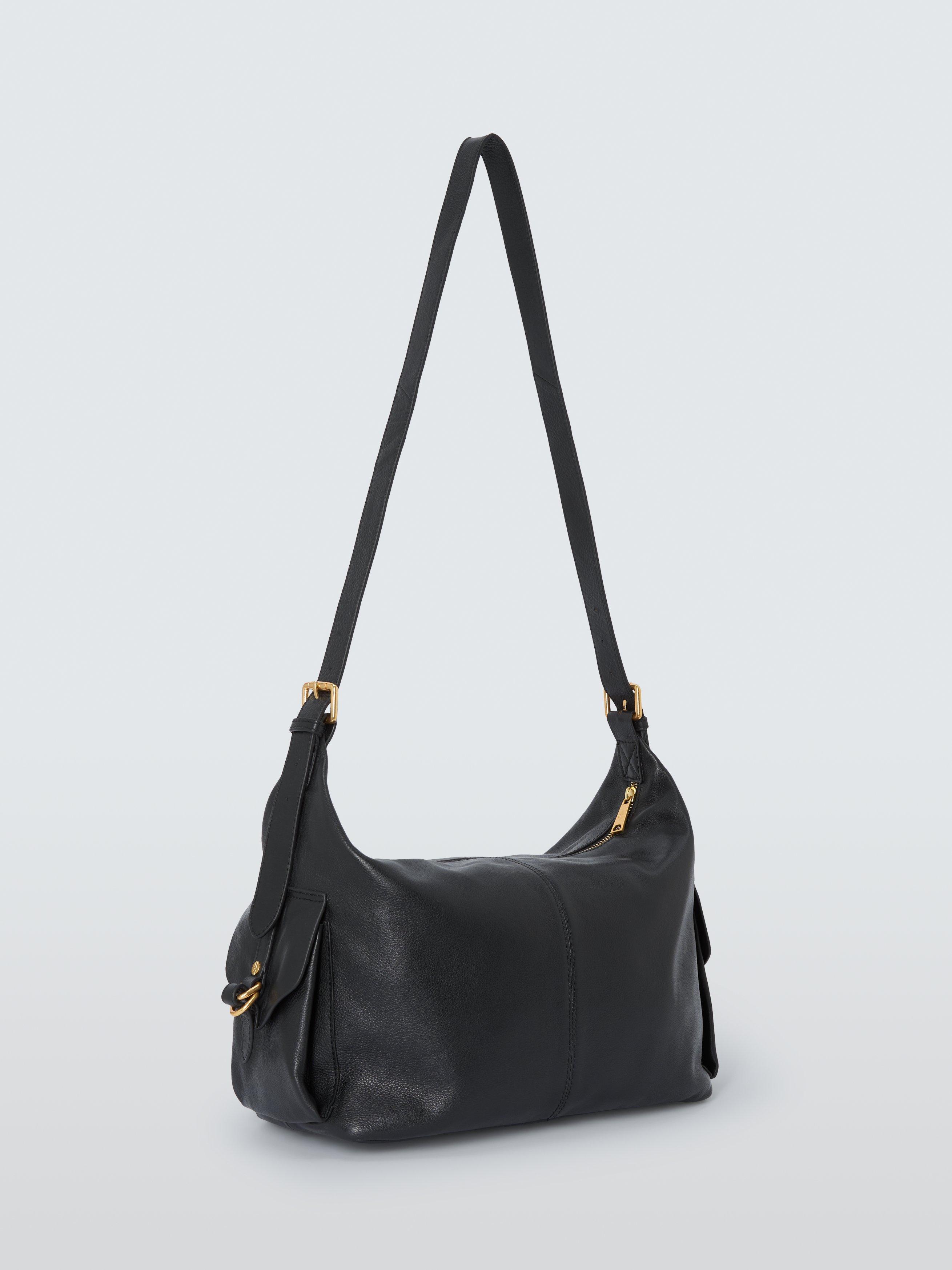 Product image 2 of 6, which shows John Lewis Leather Utility Hobo Shoulder Bag, Black