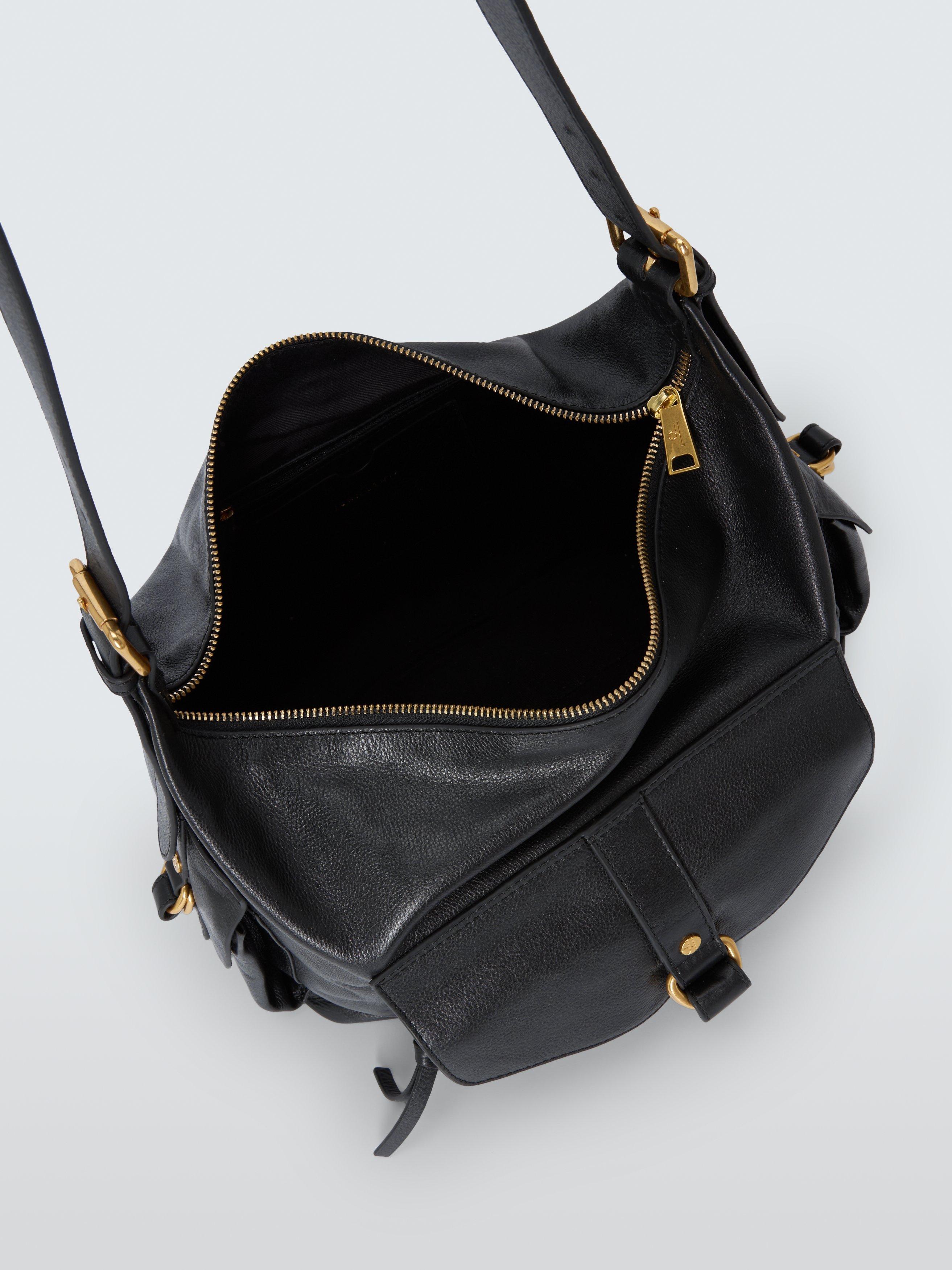 Product image 3 of 6, which shows John Lewis Leather Utility Hobo Shoulder Bag, Black