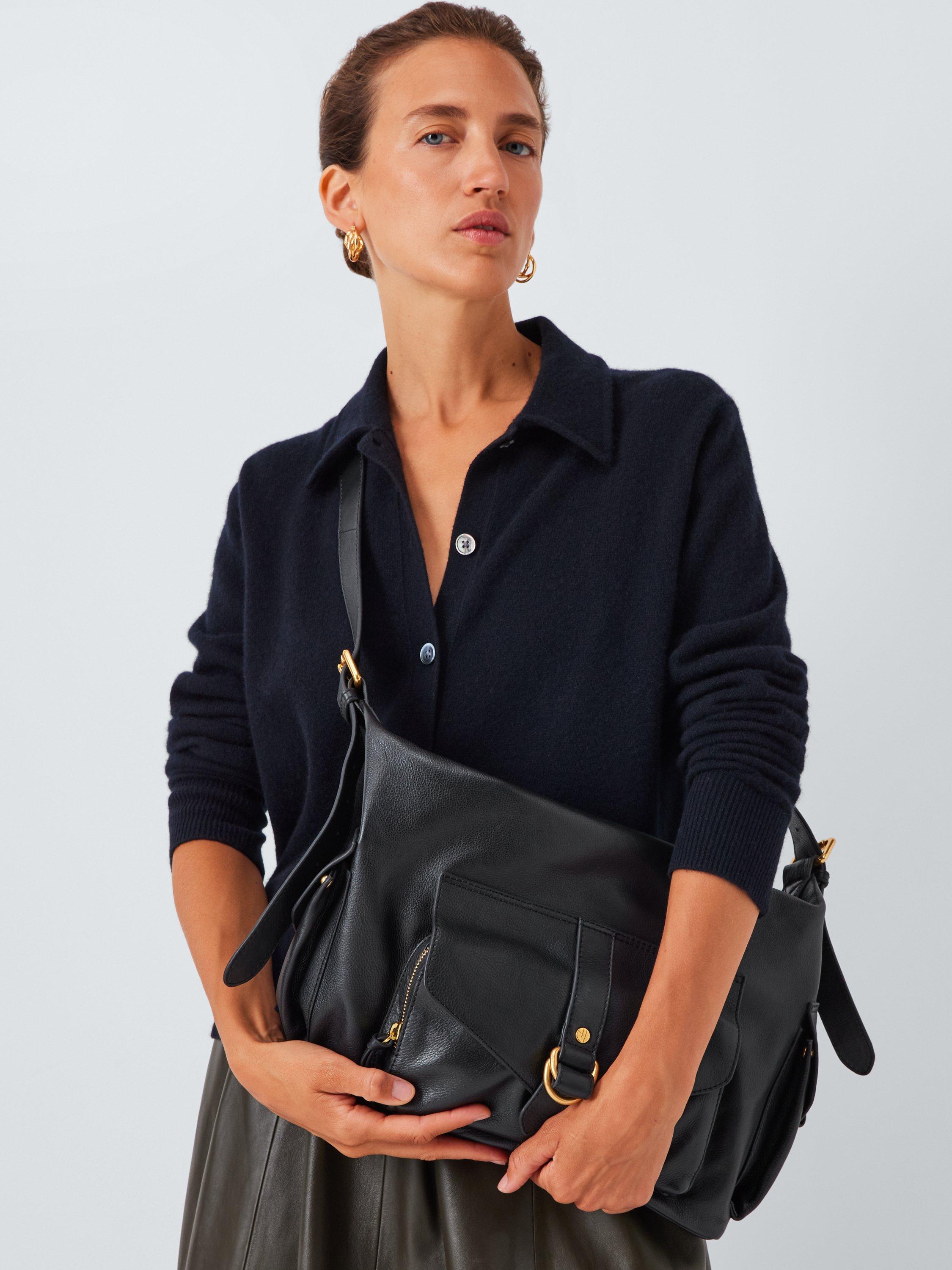 Product image 6 of 6, which shows John Lewis Leather Utility Hobo Shoulder Bag, Black