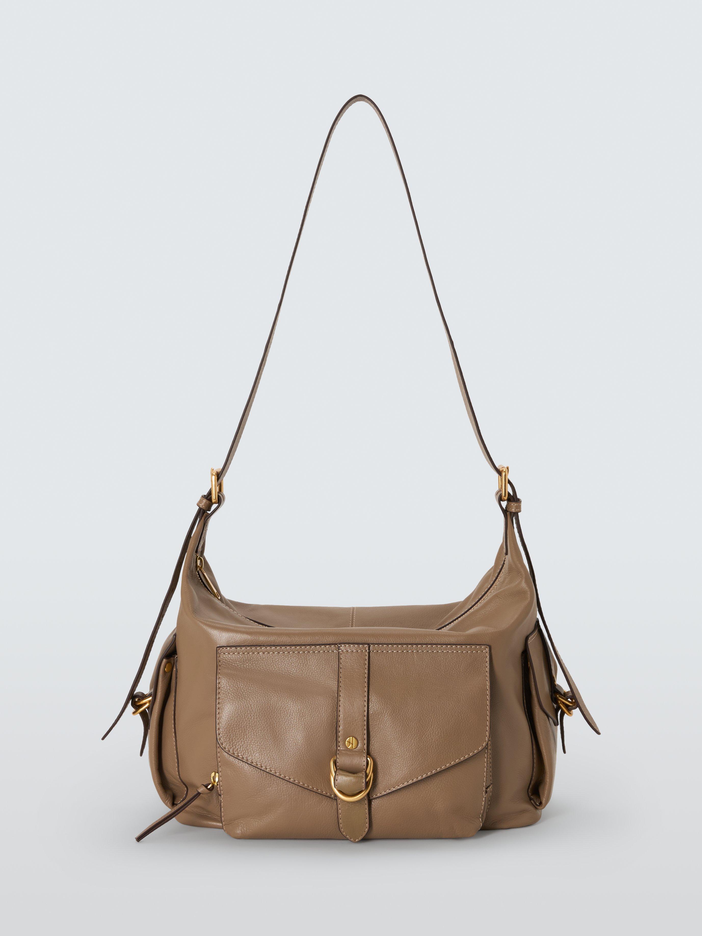 Product image 1 of 6, which shows John Lewis Leather Utility Hobo Shoulder Bag, Mushroom