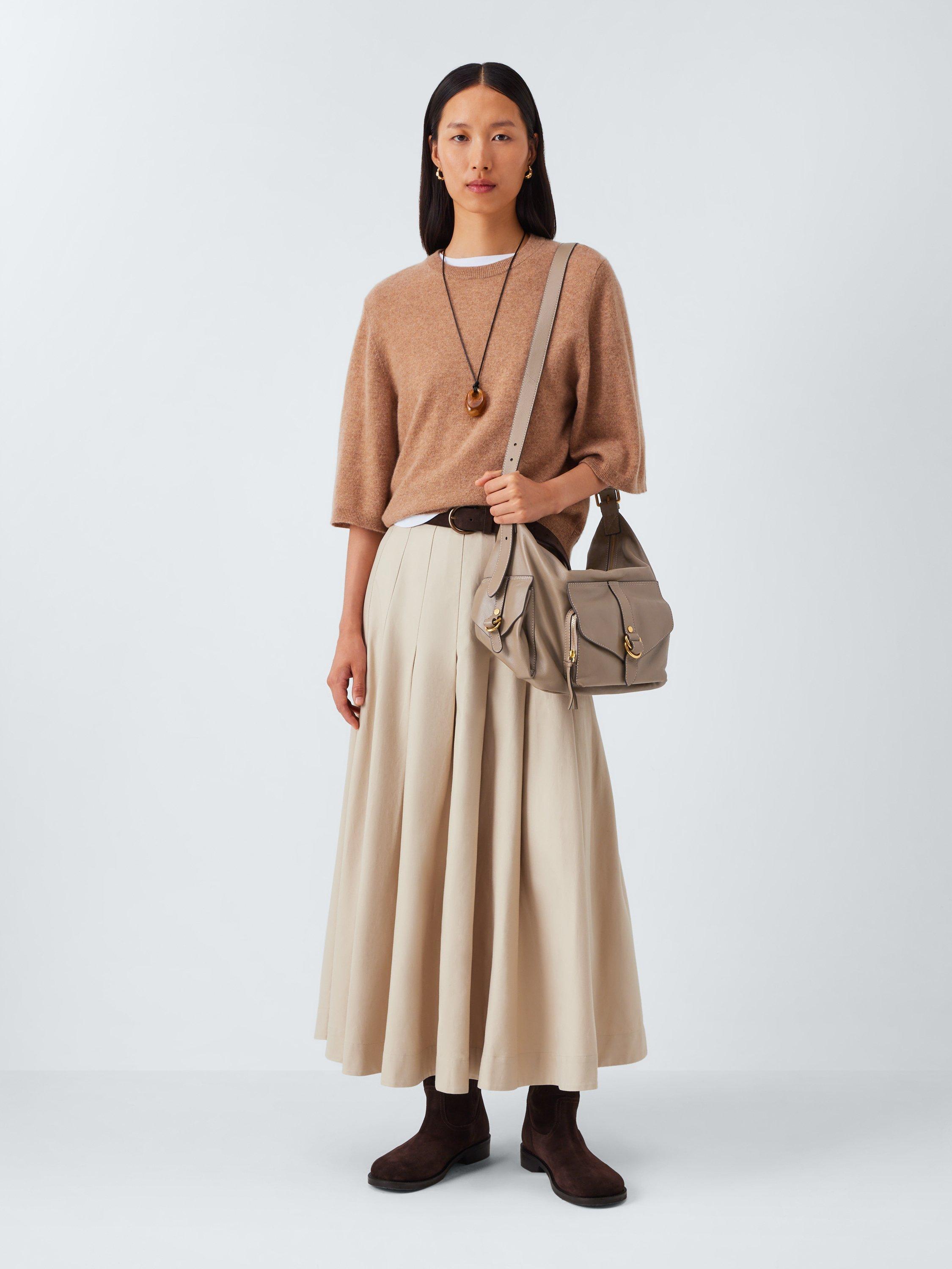 Product image 6 of 6, which shows John Lewis Leather Utility Hobo Shoulder Bag, Mushroom