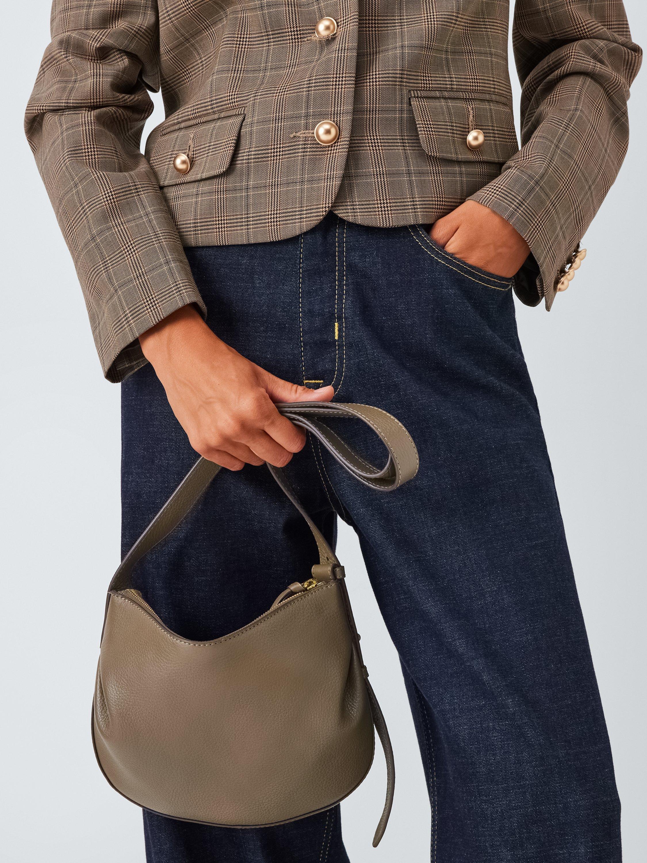Product image 2 of 6, which shows John Lewis Gathered Leather Crossbody Bag, Safari Green