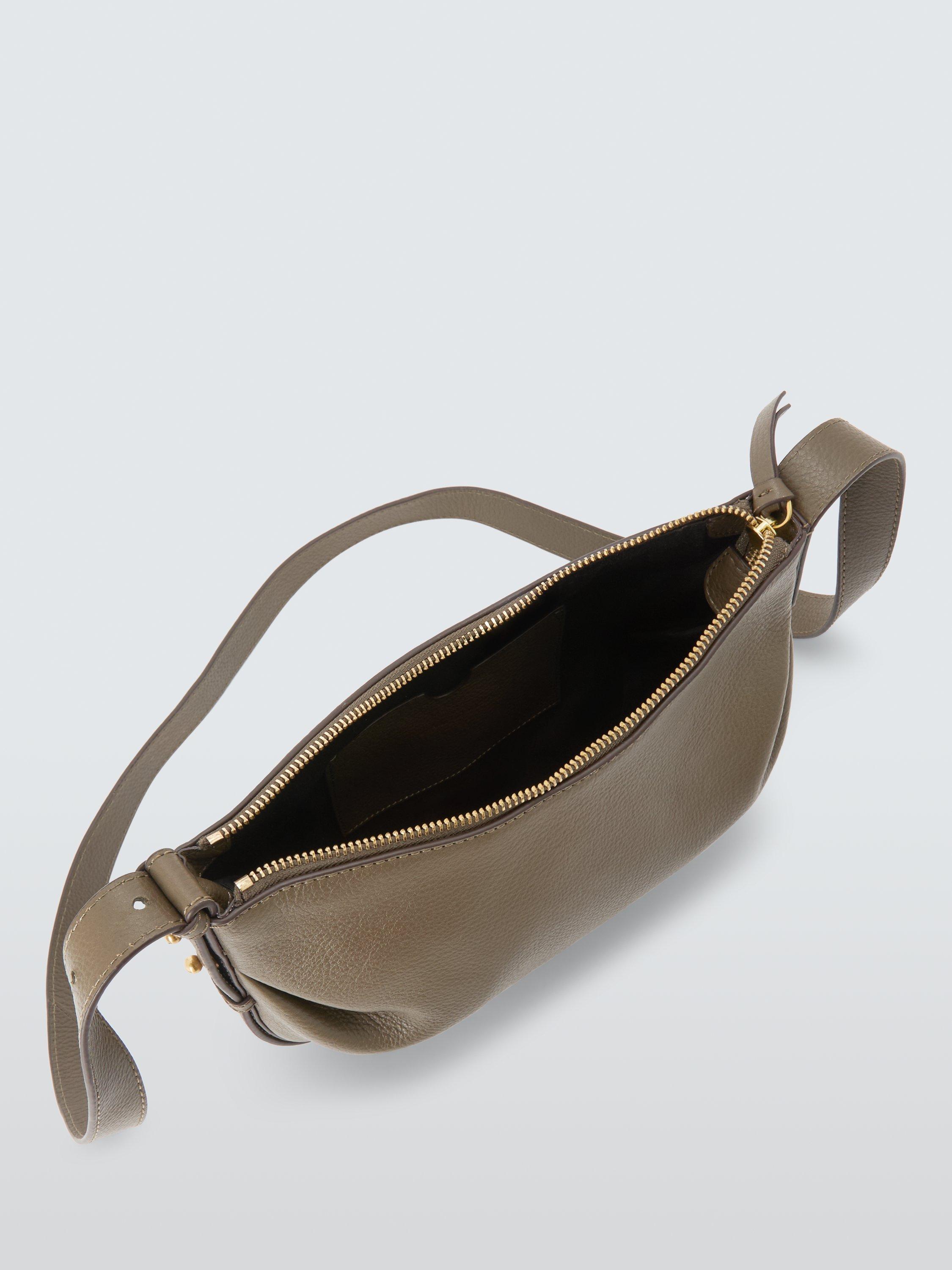 Product image 4 of 6, which shows John Lewis Gathered Leather Crossbody Bag, Safari Green