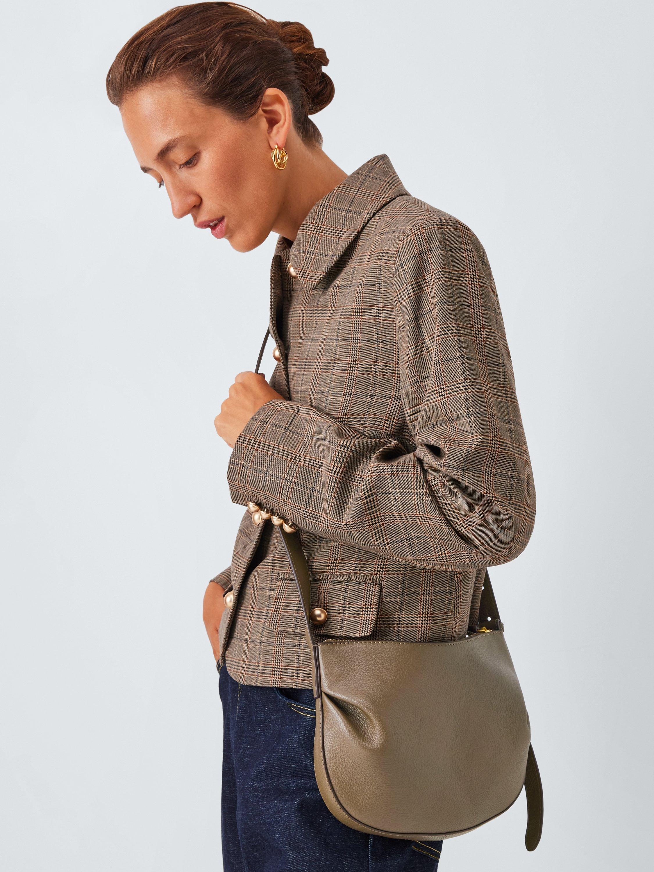 Product image 6 of 6, which shows John Lewis Gathered Leather Crossbody Bag, Safari Green