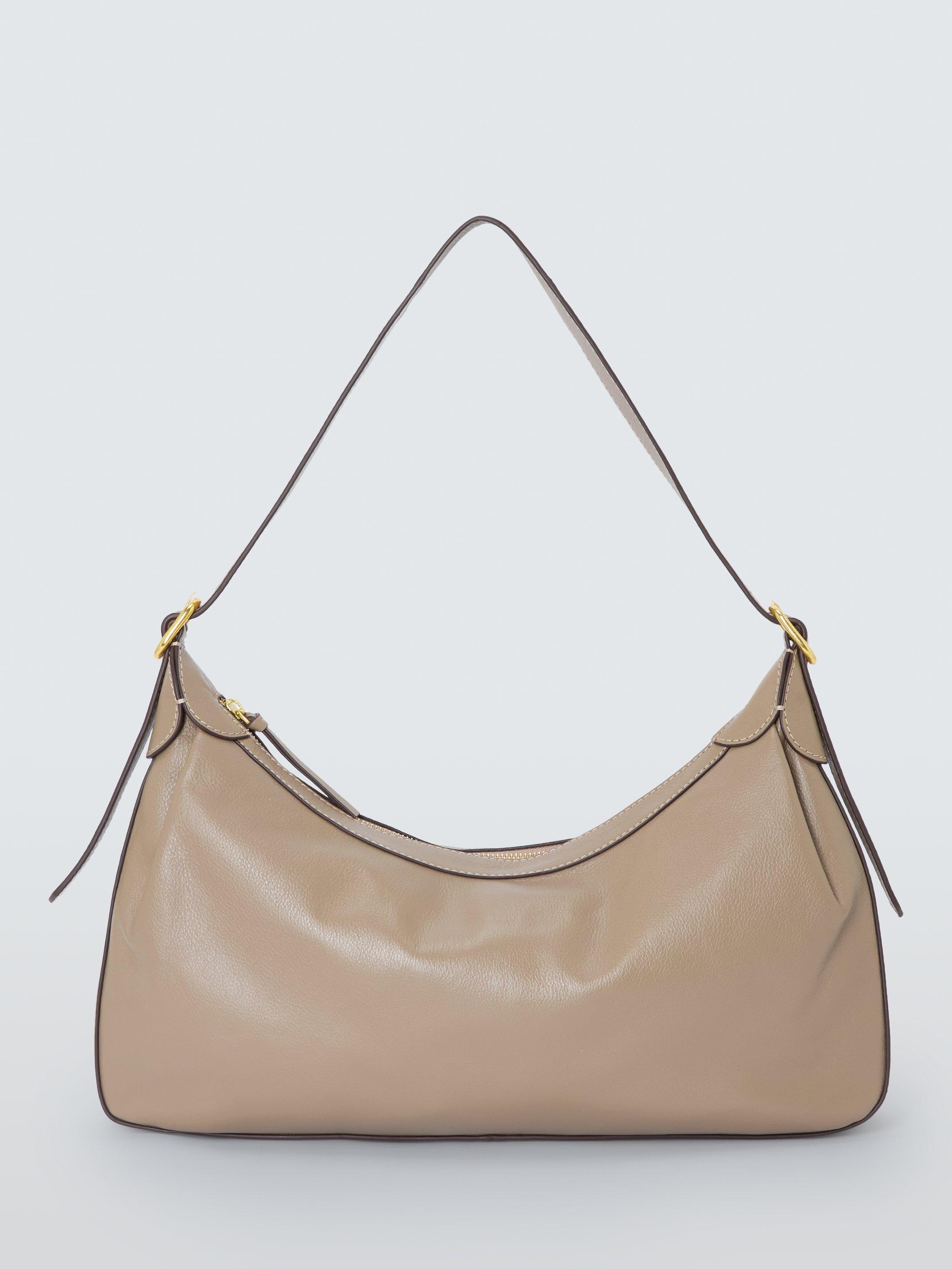 Product image 1 of 6, which shows John Lewis Leather Relaxed Hobo Shoulder Bag, Mushroom
