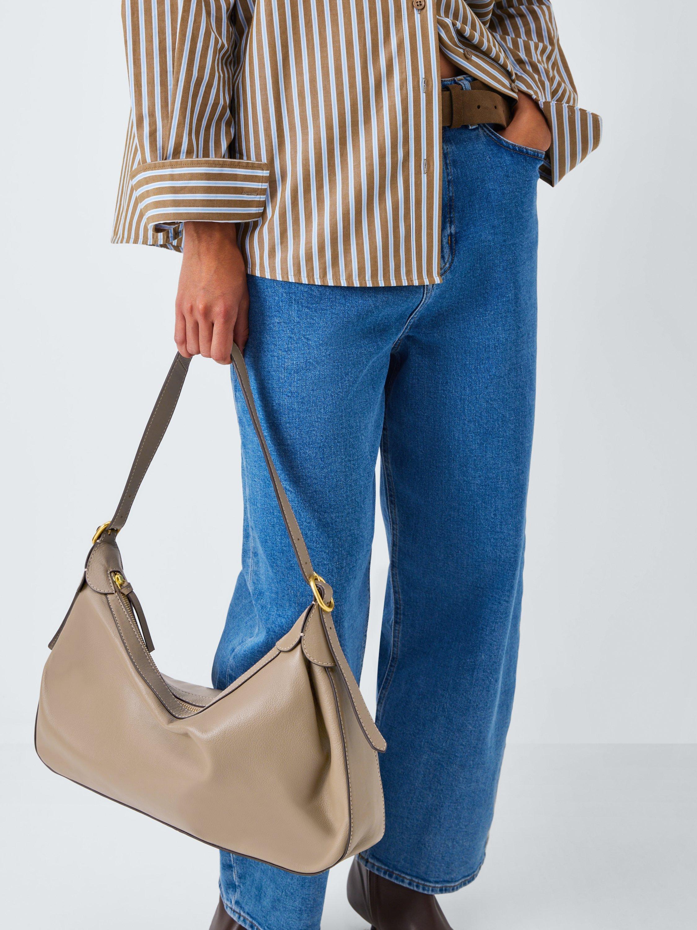 Product image 2 of 6, which shows John Lewis Leather Relaxed Hobo Shoulder Bag, Mushroom