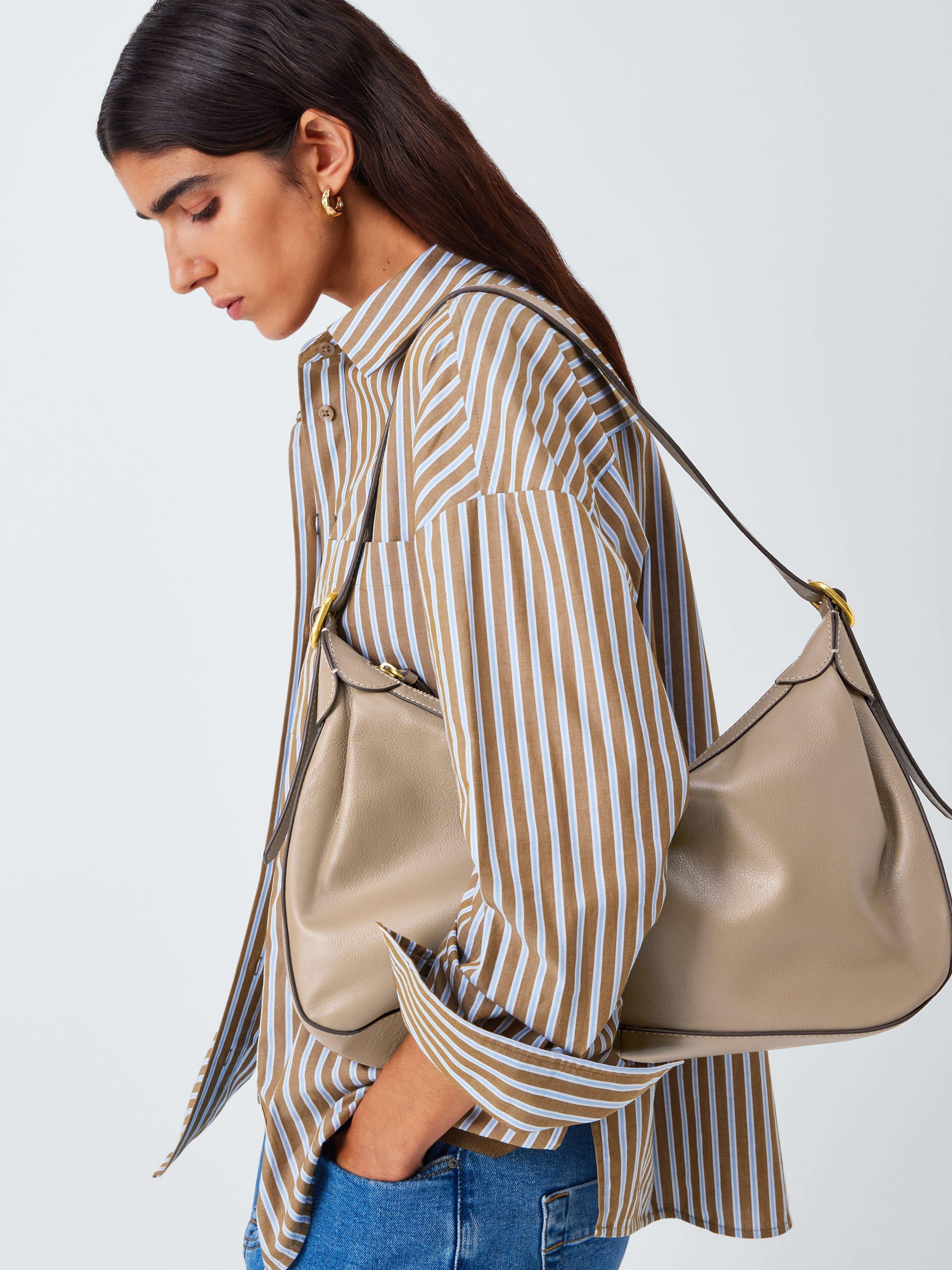 Product image 6 of 6, which shows John Lewis Leather Relaxed Hobo Shoulder Bag, Mushroom