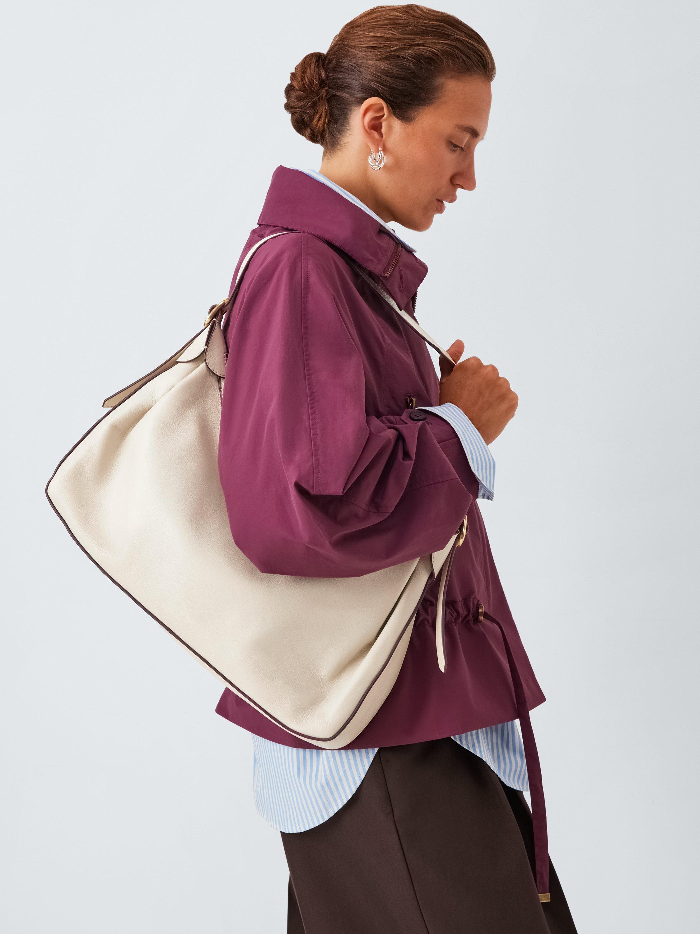 Product image 2 of 6, which shows John Lewis Leather Relaxed Hobo Shoulder Bag, Jet Stream