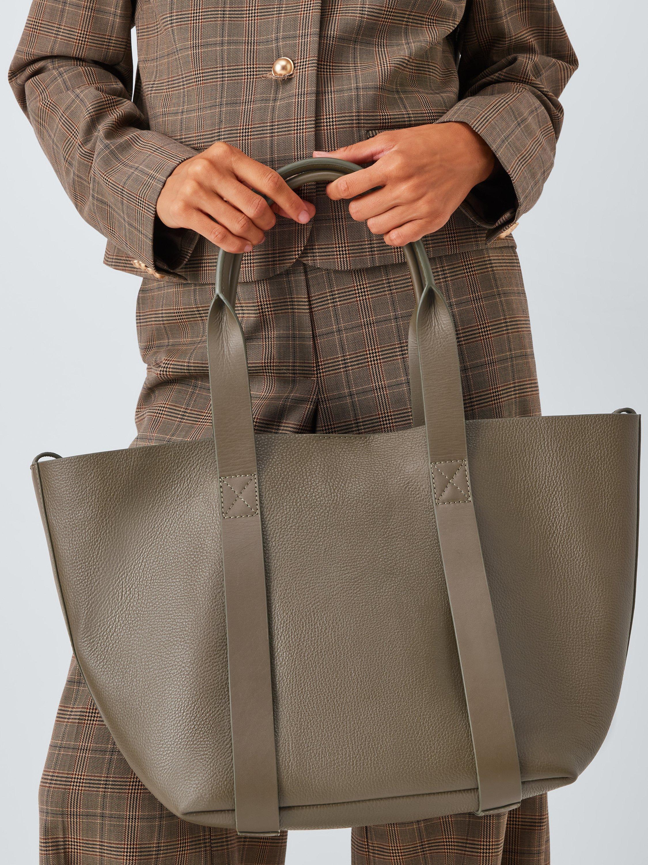 Product image 2 of 6, which shows John Lewis Luxe Leather Tote Bag, Khaki