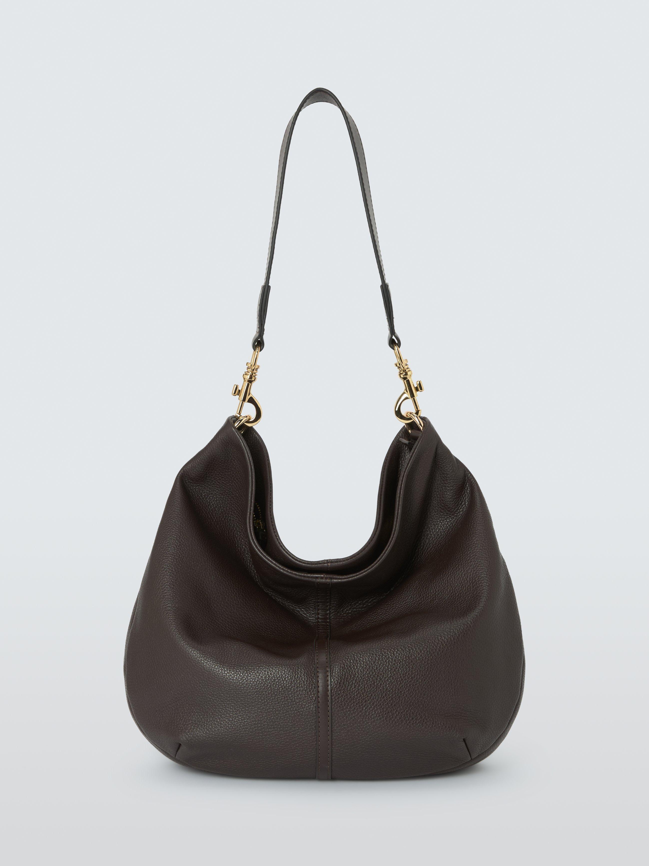 Product image 1 of 6, which shows John Lewis Leather Oversized Hobo Shoulder Bag, Chocolate