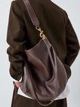 John Lewis Leather Oversized Hobo Shoulder Bag, Chocolate
