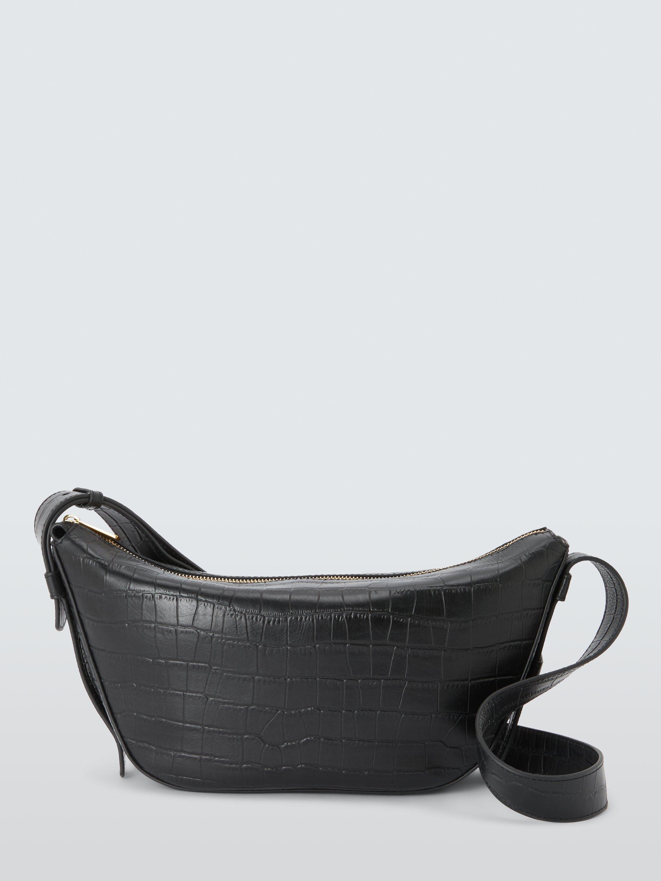 Product image 1 of 6, which shows John Lewis Croc Effect Leather Crossbody Sling Bag, Black